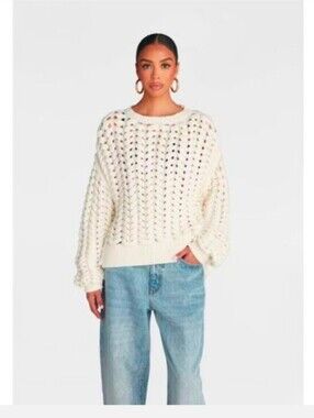 KBB by Kahlana Women's Pullover Sweater 'The Chunky Knit Crew Cream Oversized S